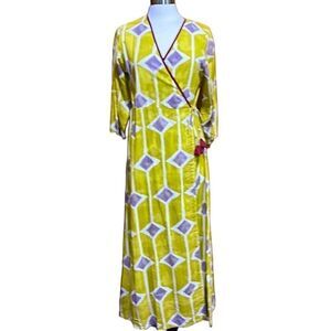 Dolma Iris  Bohemian Geometric Long Wrap Dress with Tassels Size Medium - NWT